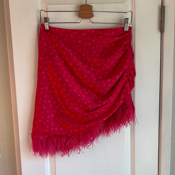 NWT Lovers + Friends “Maisey” Skirt Mini Pink Heart Coquette Ostrich Trim Size M - Picture 3 of 8